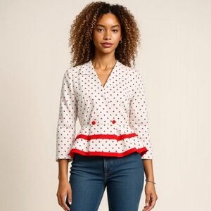 NWT Vintage Red & White Polka Dot Peplum Wrap Retro Blazer Top